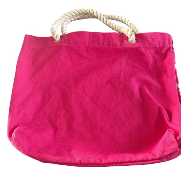 LIMITED TOO Pink Flamingo Tote with Cotton Rope Handles and Extra Make-up Bag - Picture 4 of 8